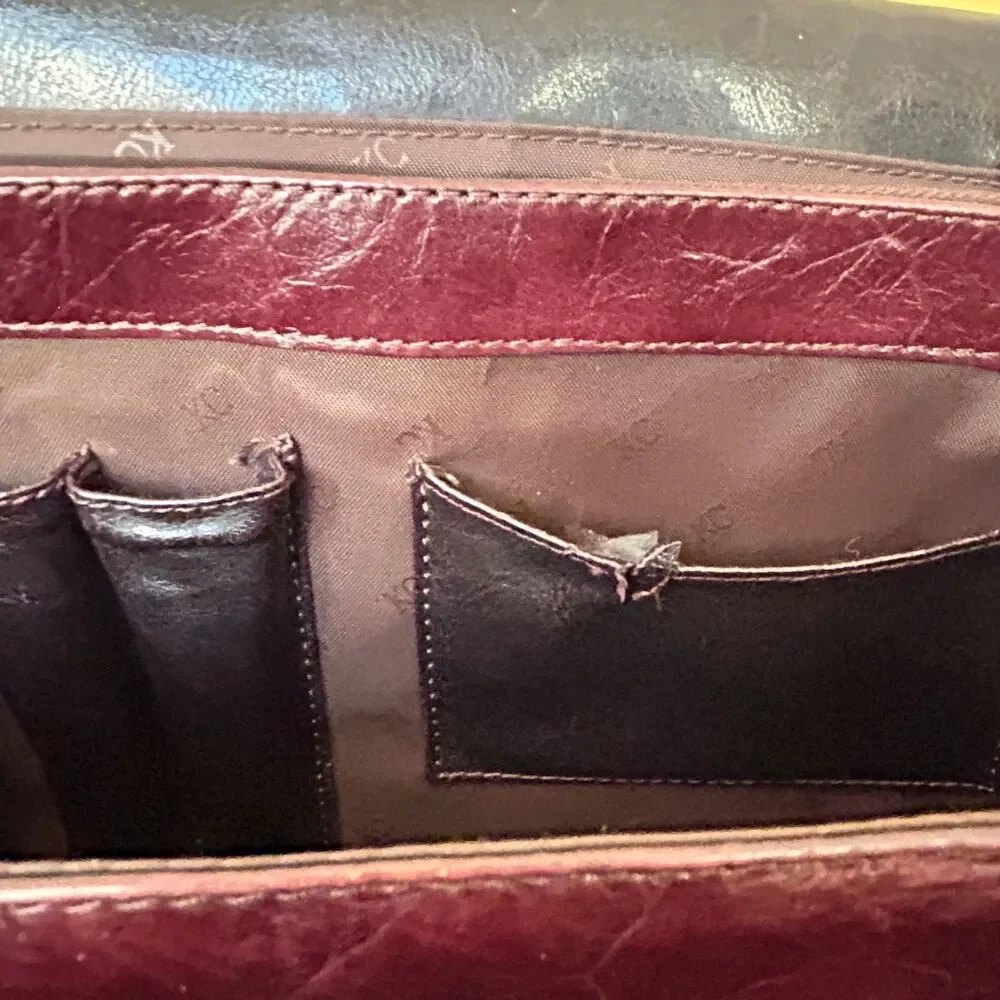 Kenneth Cole New York Leather Briefcase Messenger Bag Burgundy Laptop AS-IS